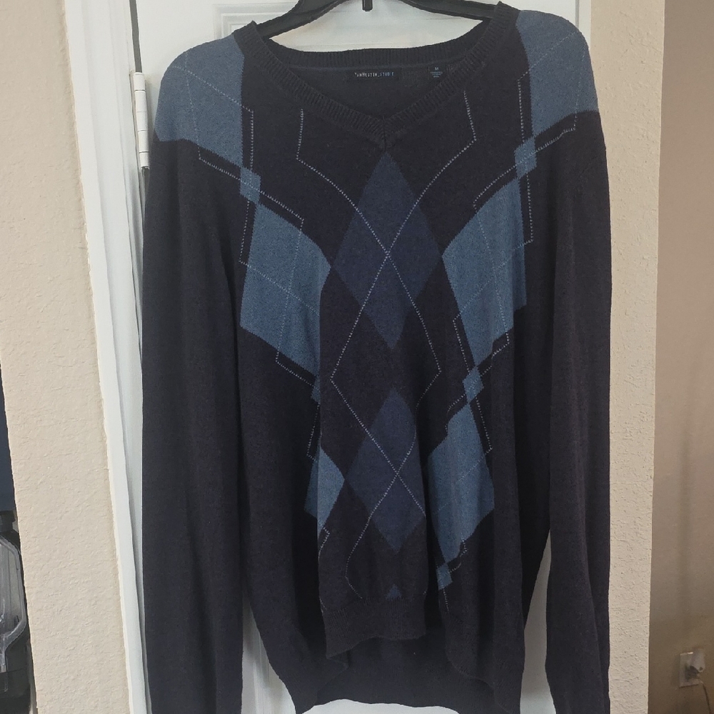 Van Heusen Men's Argyle Crewneck Sweater - Blue and Black